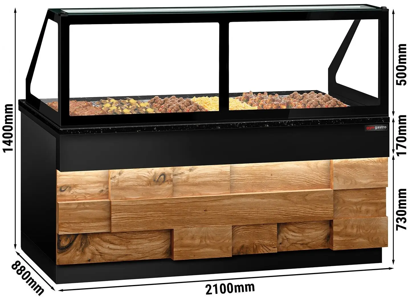 Vitrina calda GGM Gastro Toronto WVE210D (Black/Natural) - 6