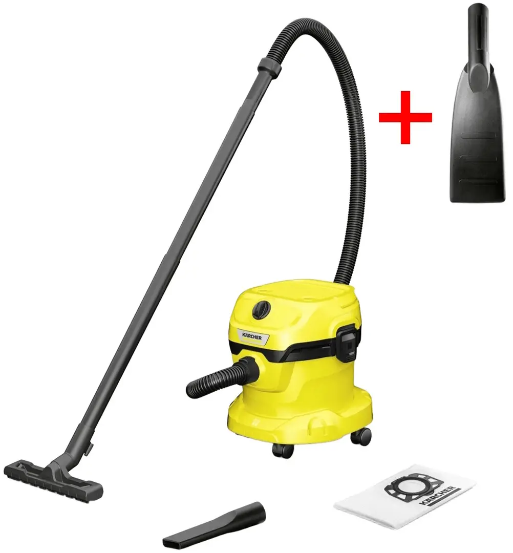 Промышленный пылесос Karcher WD 2 Plus V-12/4/18 1.628-018.0 + насадка для автомобиля (Yellow/Black)