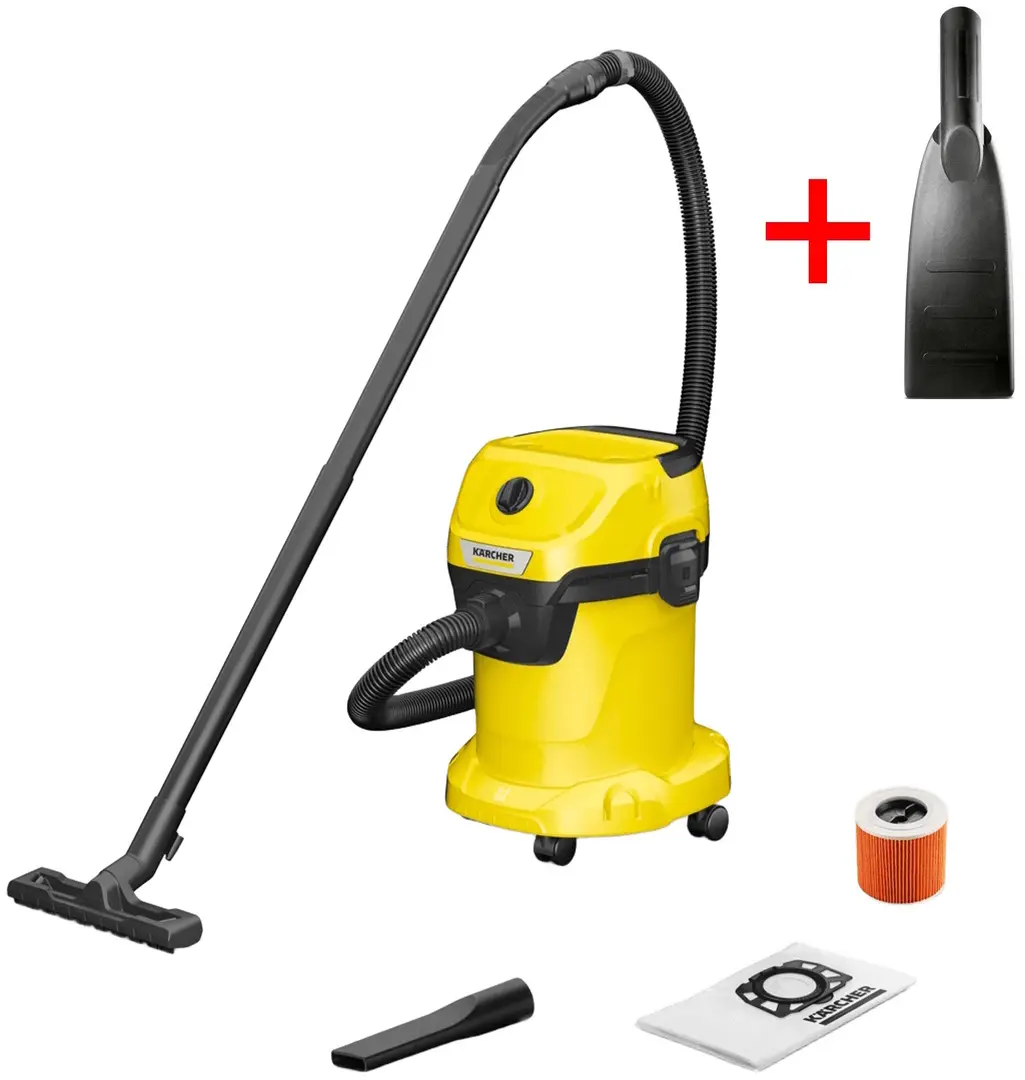 Промышленный пылесос Karcher WD 3 V-17/4/20 1.628-130.0 + насадка для автомобиля (Yellow/Black)