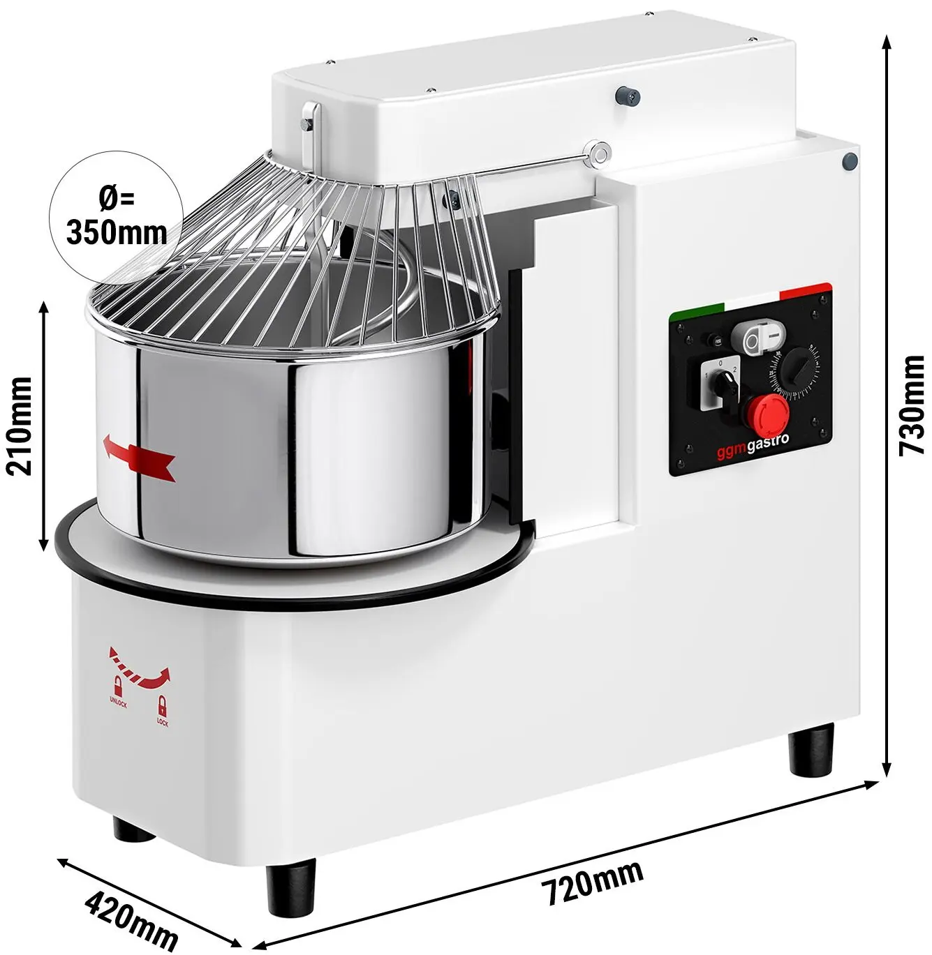 Тестомес спиральный для пиццы GGM Gastro TMP22-KA-N (White) - 11
