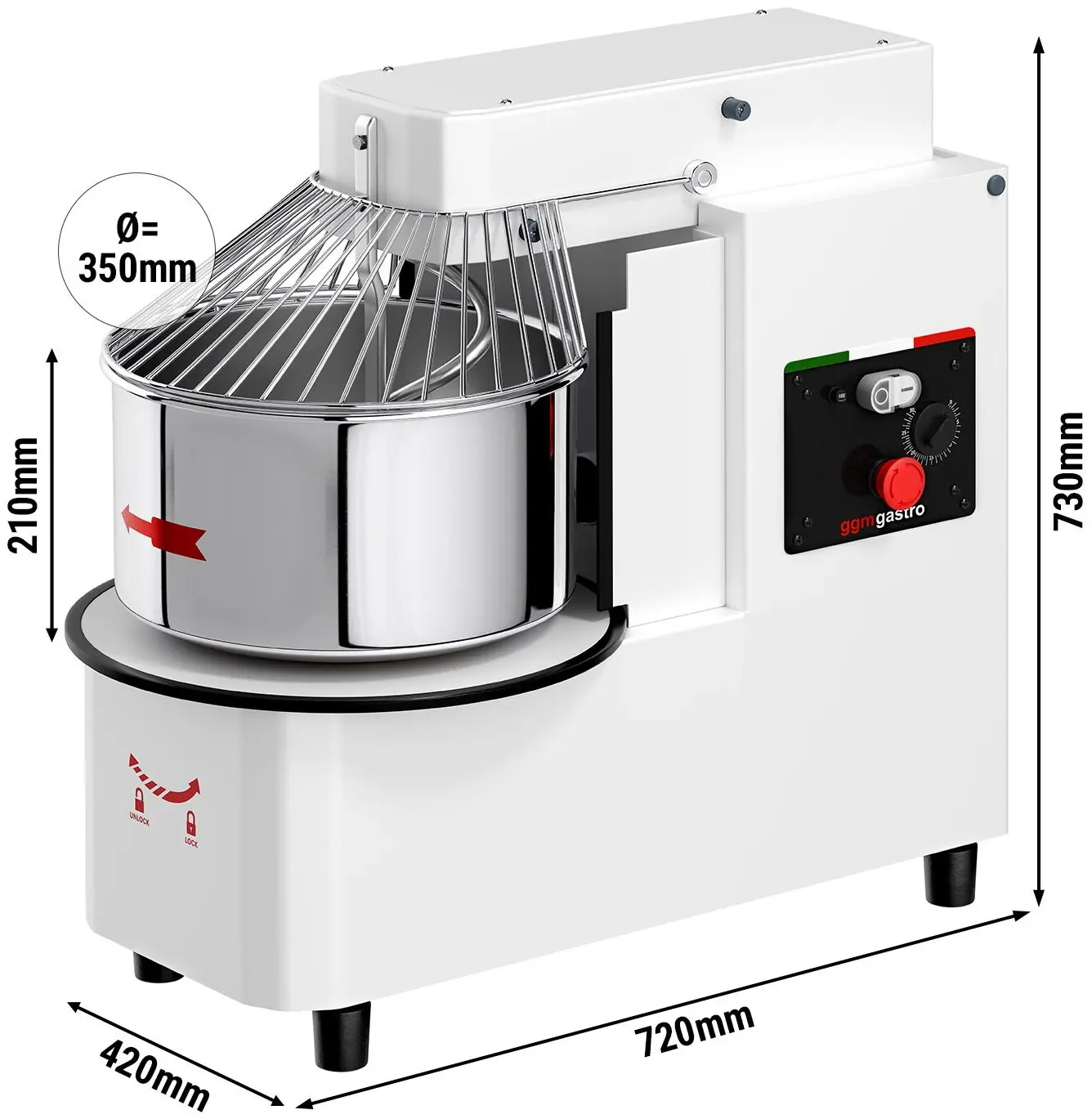 Тестомес спиральный для пиццы GGM Gastro TMP22KR-N (White) - 11