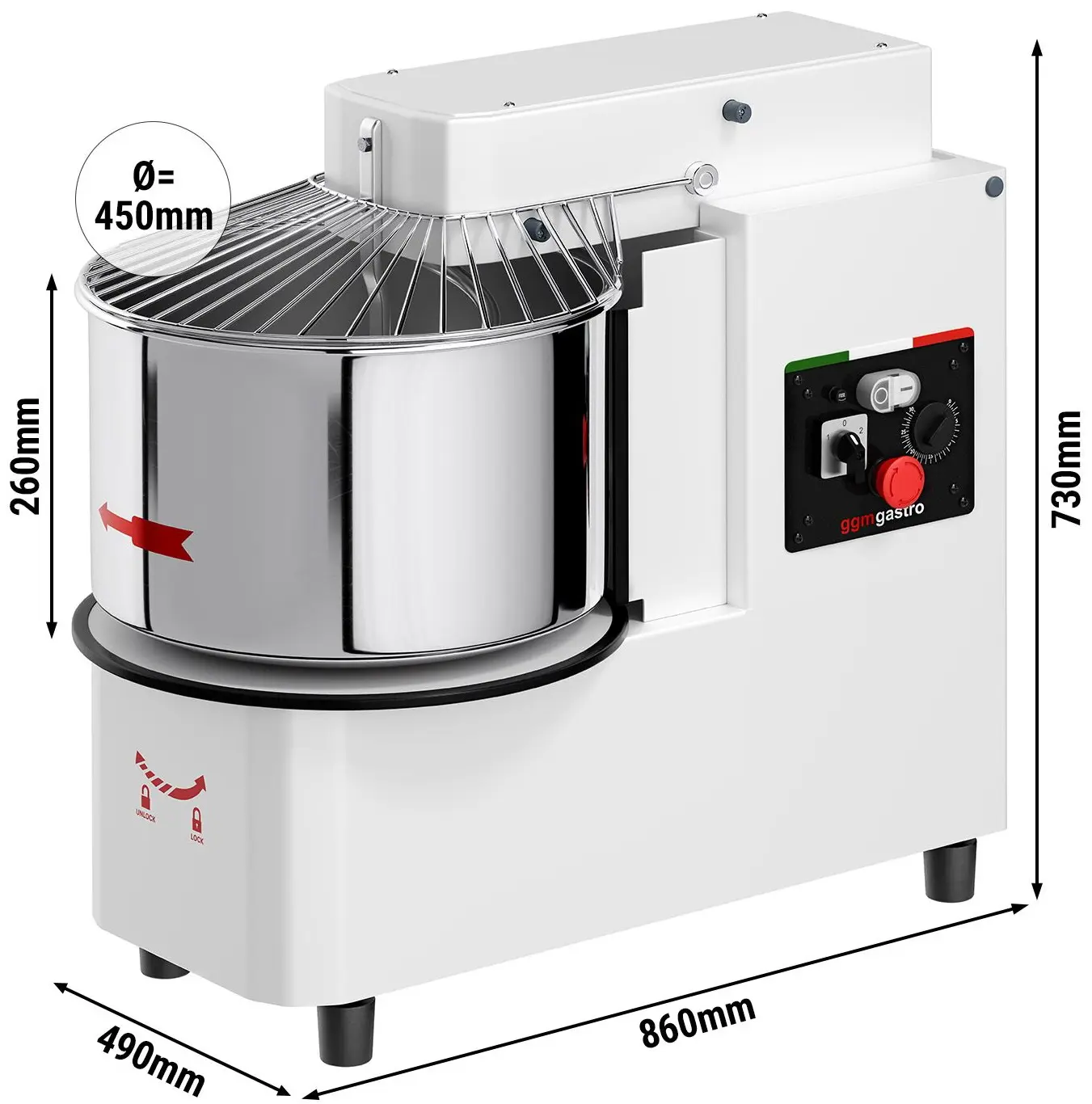 Тестомес спиральный для пиццы GGM Gastro TMP42-KA-N (White) - 11