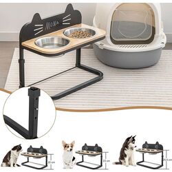 Bol dublu pentru animale Costway PV10015 (Black/Natural) Thumb