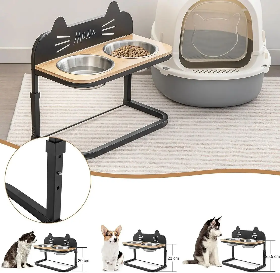 Bol dublu pentru animale Costway PV10015 (Black/Natural) - 3