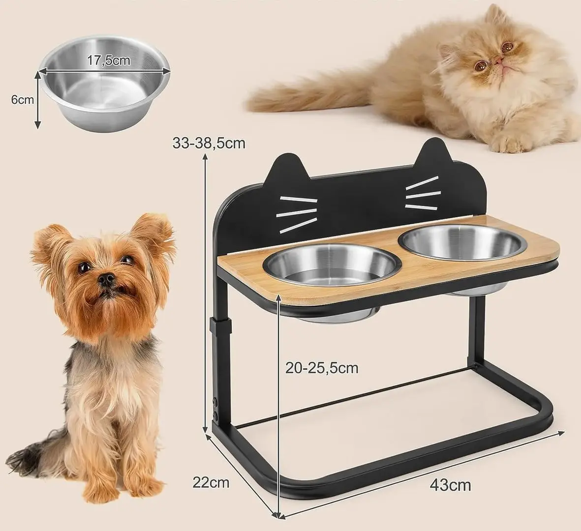 Bol dublu pentru animale Costway PV10015 (Black/Natural) - 4