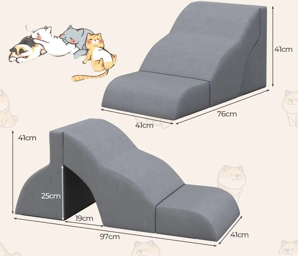 Лестница для собак Costway PW10070GR (Grey)