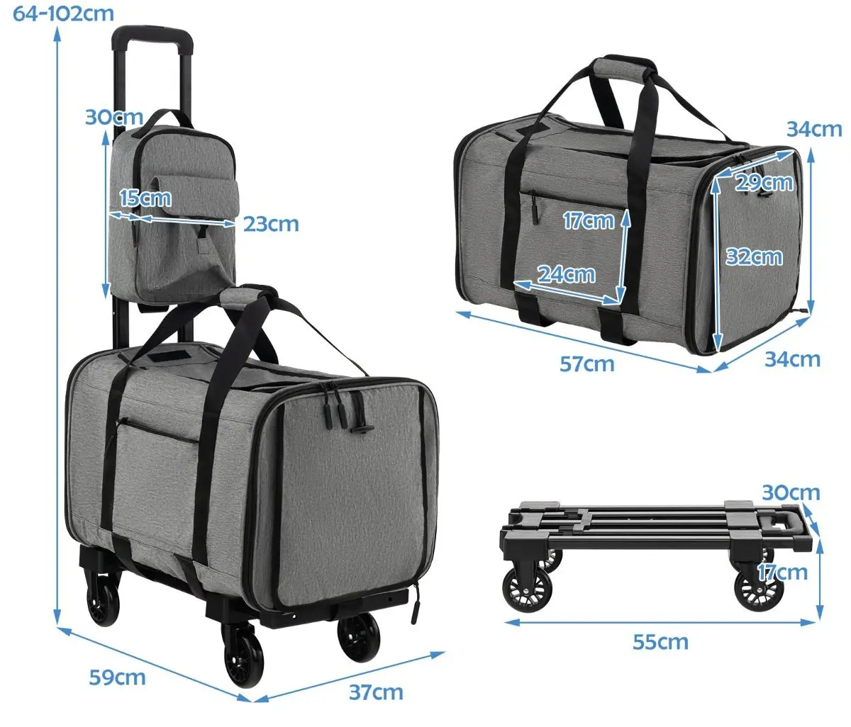 Purtator pentru animale pe roti Costway PV10093GR (Grey) - 6