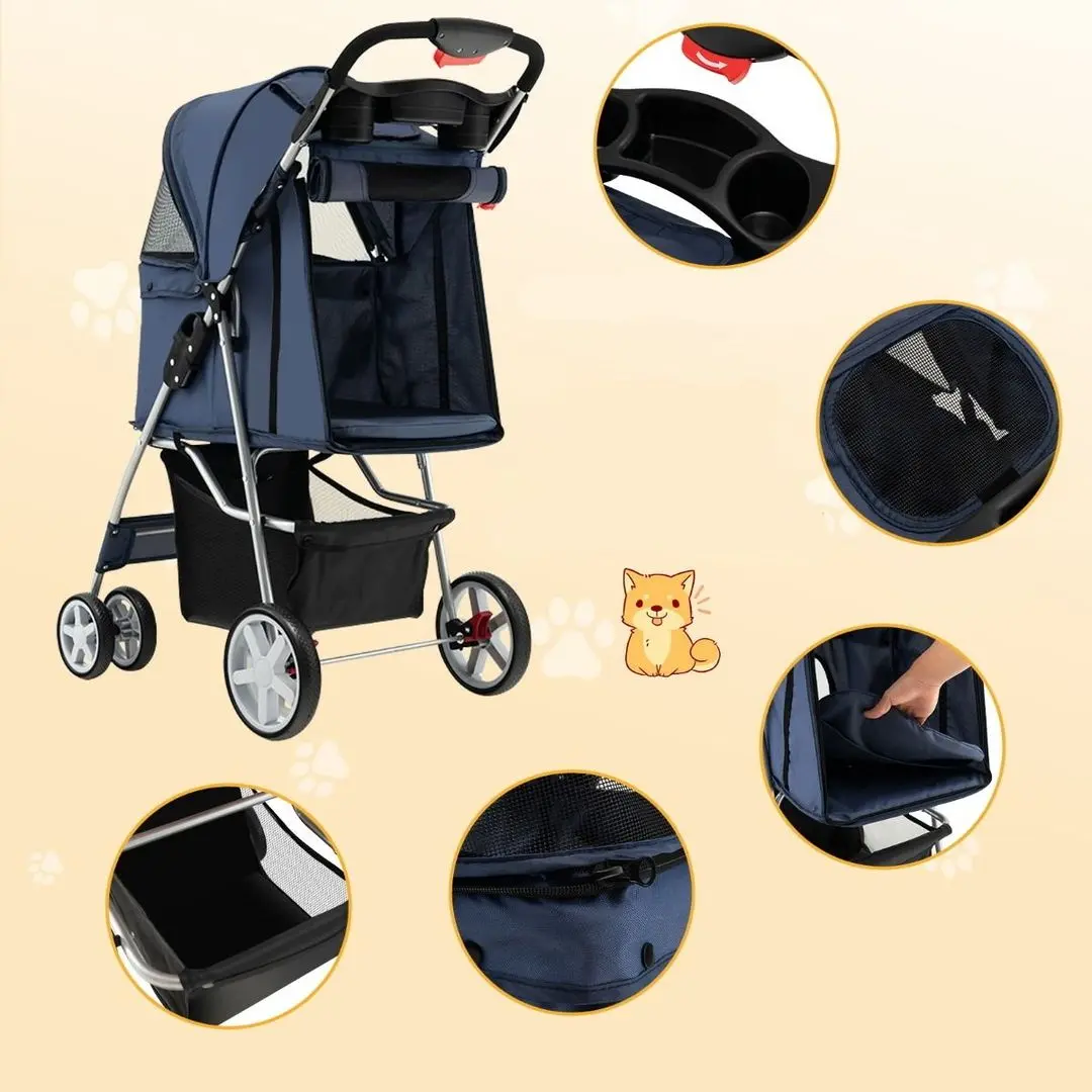 Складная коляска для переноски животных Costway PW10039NY (Dark Blue) - 4