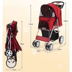 Складная коляска для переноски животных Costway PW10039RD (Red) Thumb