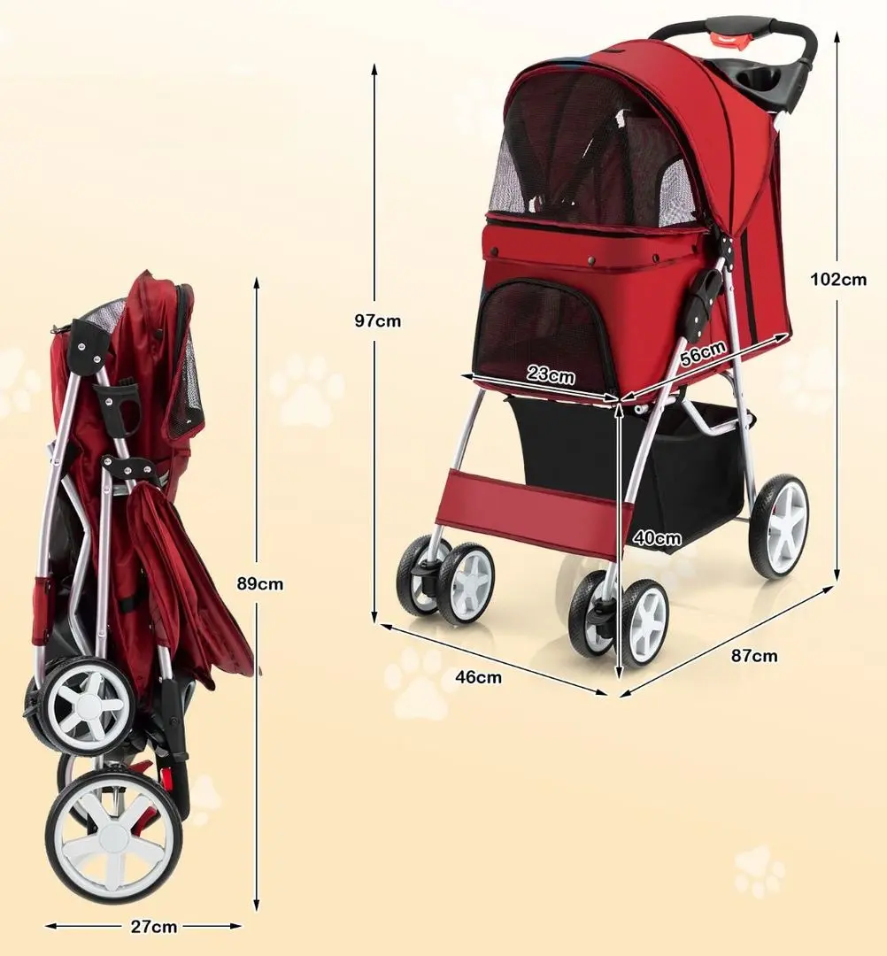 Складная коляска для переноски животных Costway PW10039RD (Red) - 6
