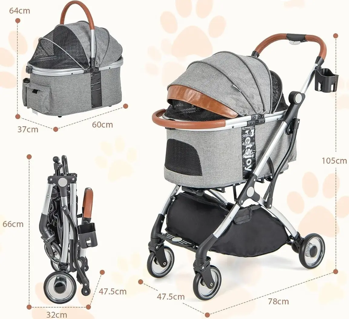 Carucior pliabil pentru transportarea animalelor Costway PW10048GR (Grey) - 2