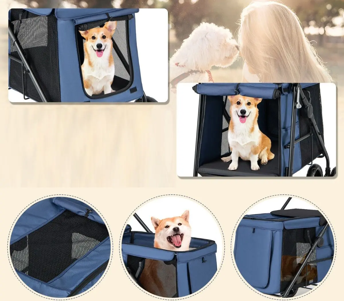 Складная коляска для переноски животных Costway PW10074BL (Blue)