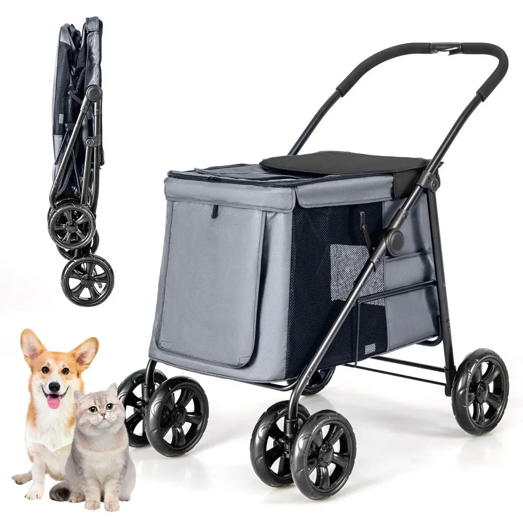 Carucior pliabil pentru transportarea animalelor Costway PW10074GR (Grey)