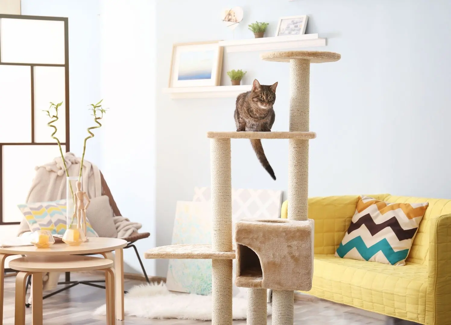 Ansamblu de joaca pentru pisici PawHut D30-167 (Beige) - 5