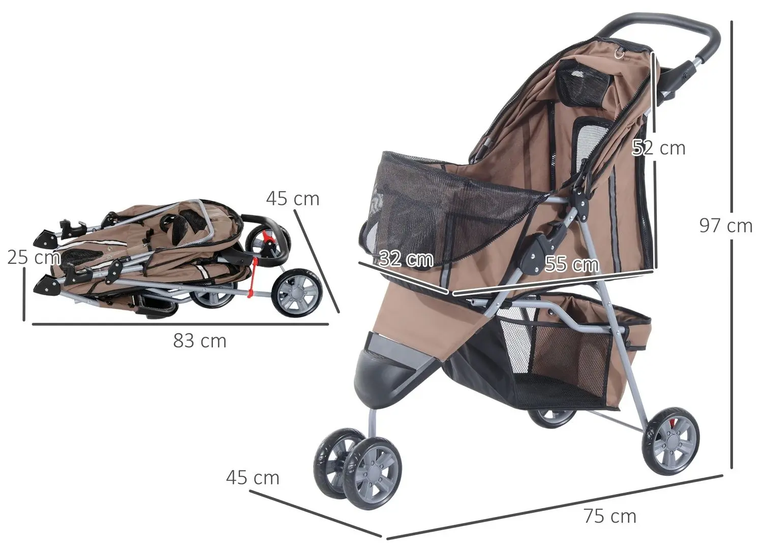 Carucior pentru caini PawHut D00-041CF (Brown/Black)