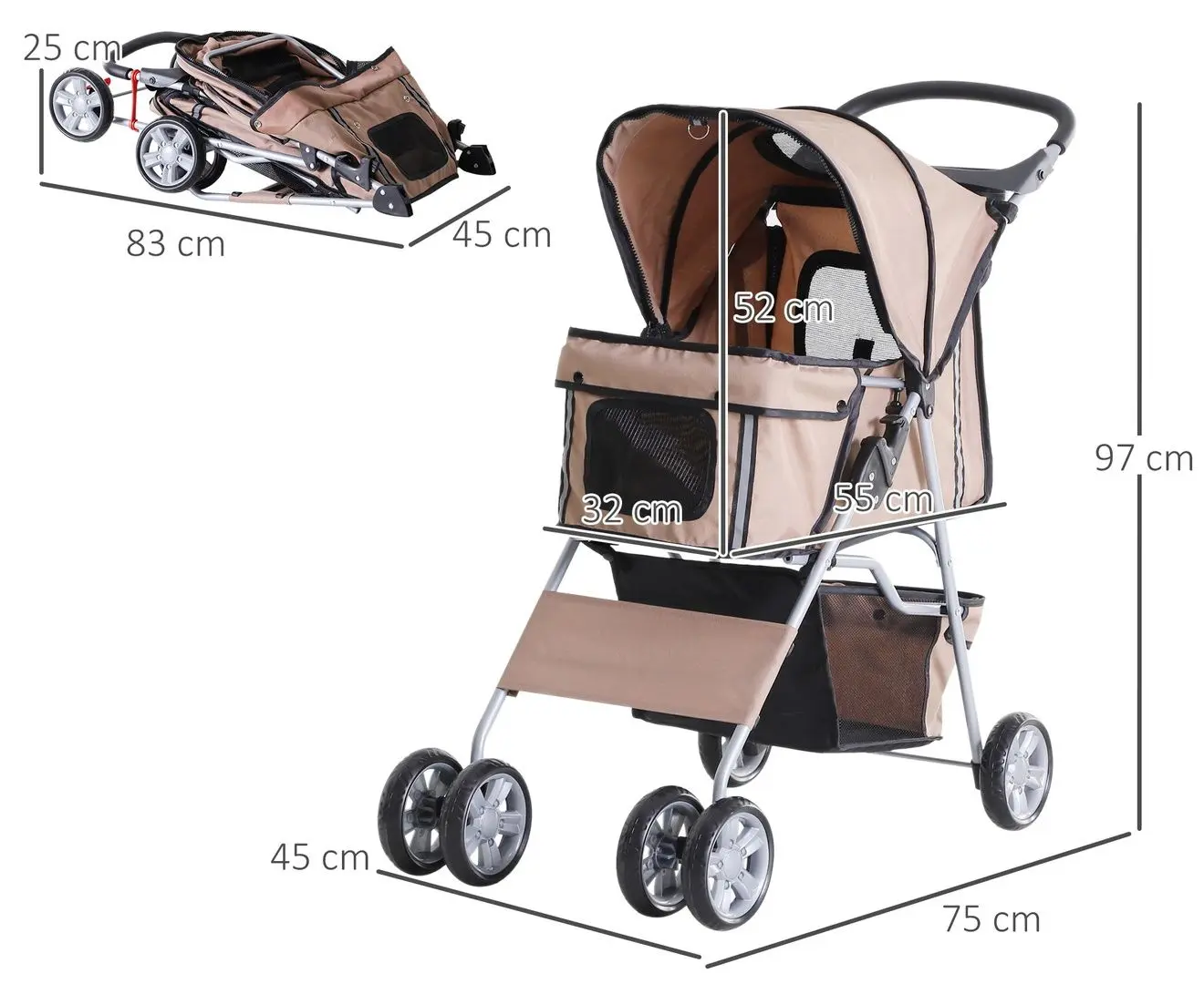 Carucior pentru caini PawHut D00-058CF (Brown/Black)