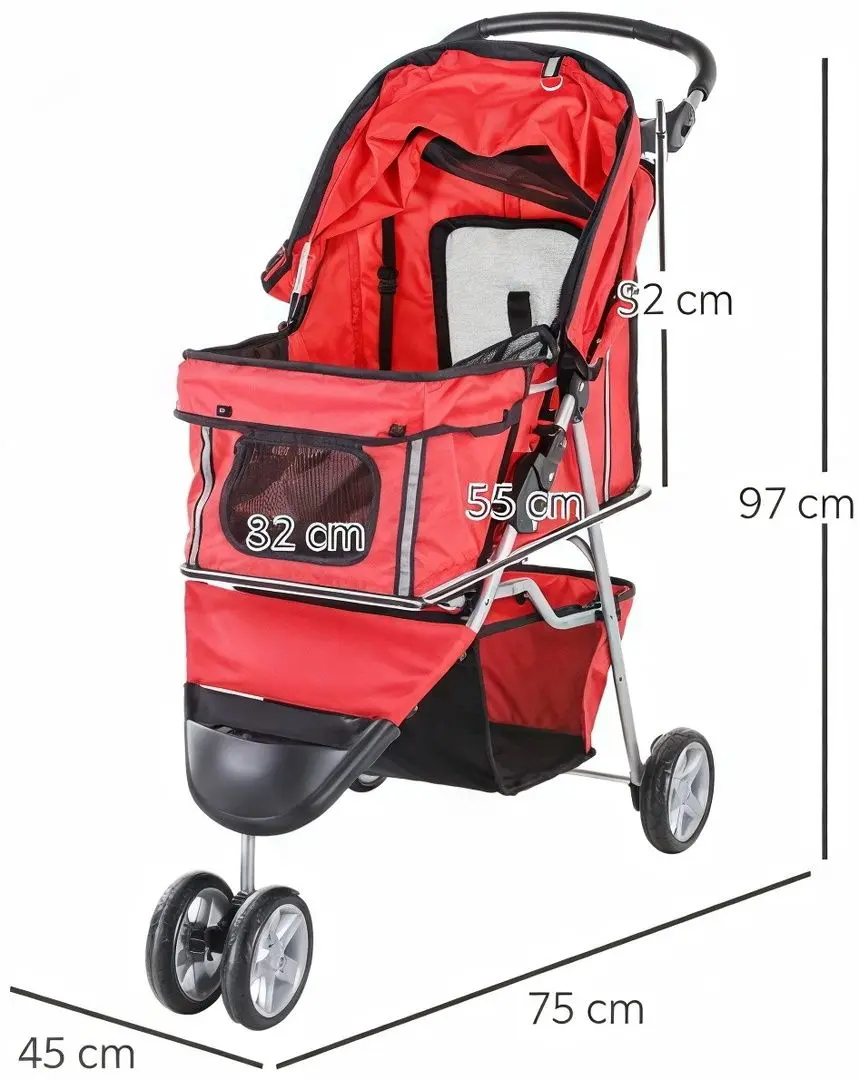 Коляска для собак PawHut D00-058RD (Red/Black) - 3