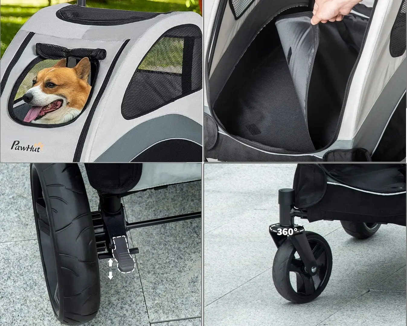 Carucior pentru caini PawHut D00-105V01GY (Grey/Black)