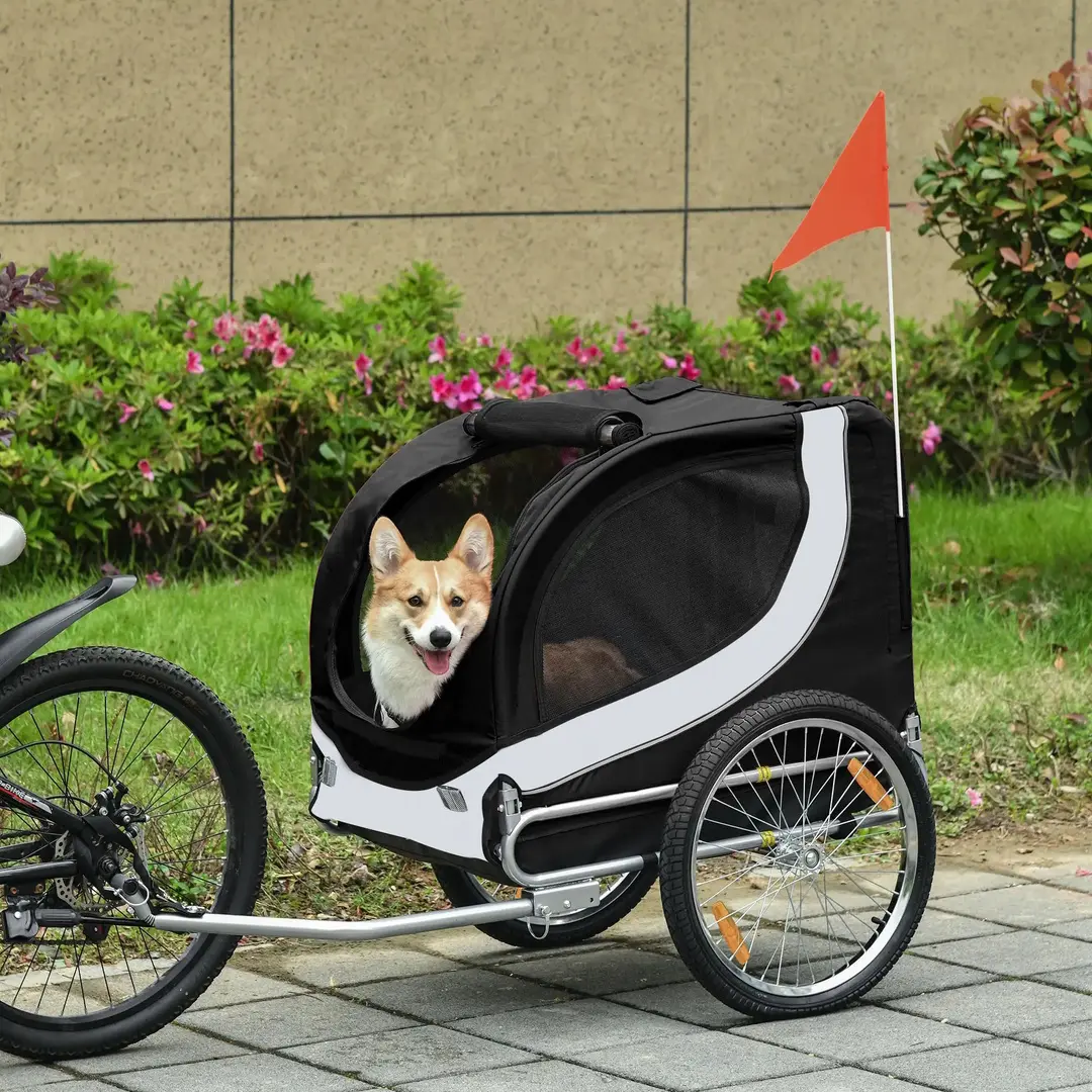 Remorca de bicicleta pentru animale PawHut B4-0003-029 (Black/White) - 2