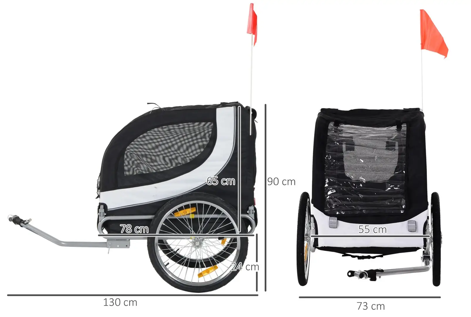 Remorca de bicicleta pentru animale PawHut B4-0003-029 (Black/White) - 4