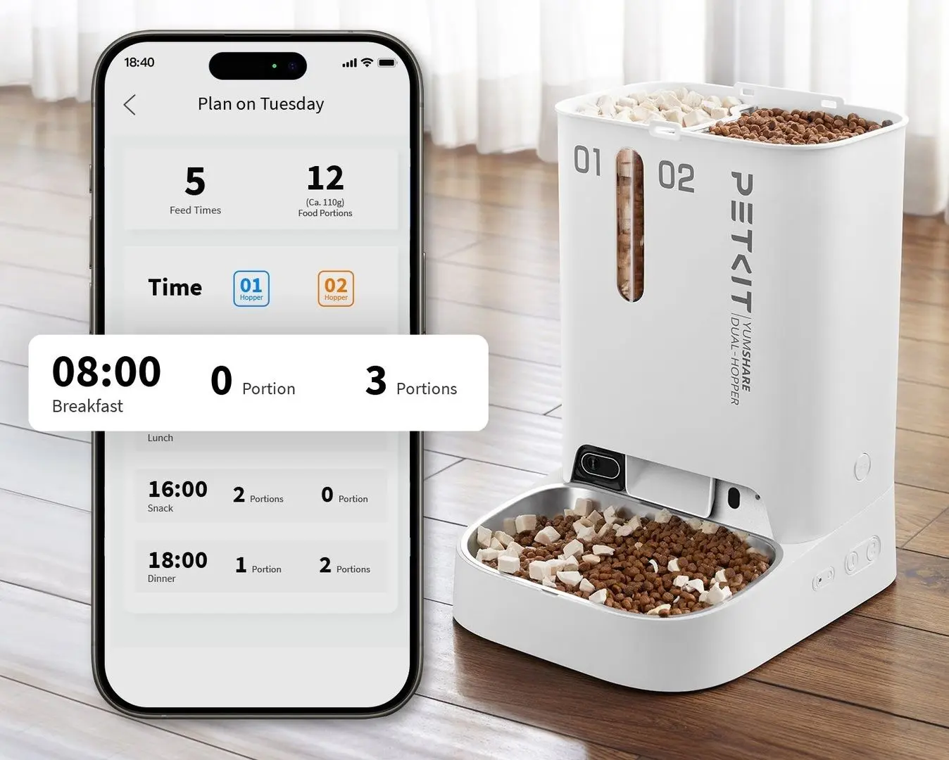Hranitor inteligent cu camera video pentru animale de companie Petkit YumShare Dual-hopper (White)