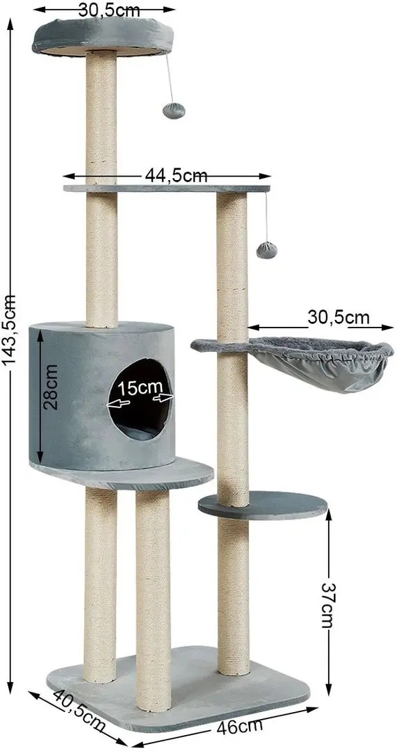 Ansamblu de joaca pentru pisici Costway PS7345SL (Grey/Beige)