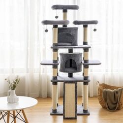 Ansamblu de joaca pentru pisici Costway PS7435HS (Dark Gray/Beige) Thumb