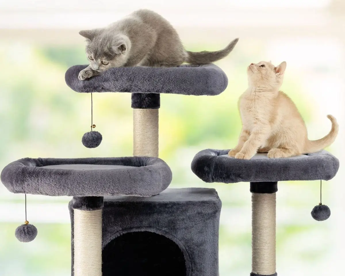 Ansamblu de joaca pentru pisici Costway PS7435HS (Dark Gray/Beige)