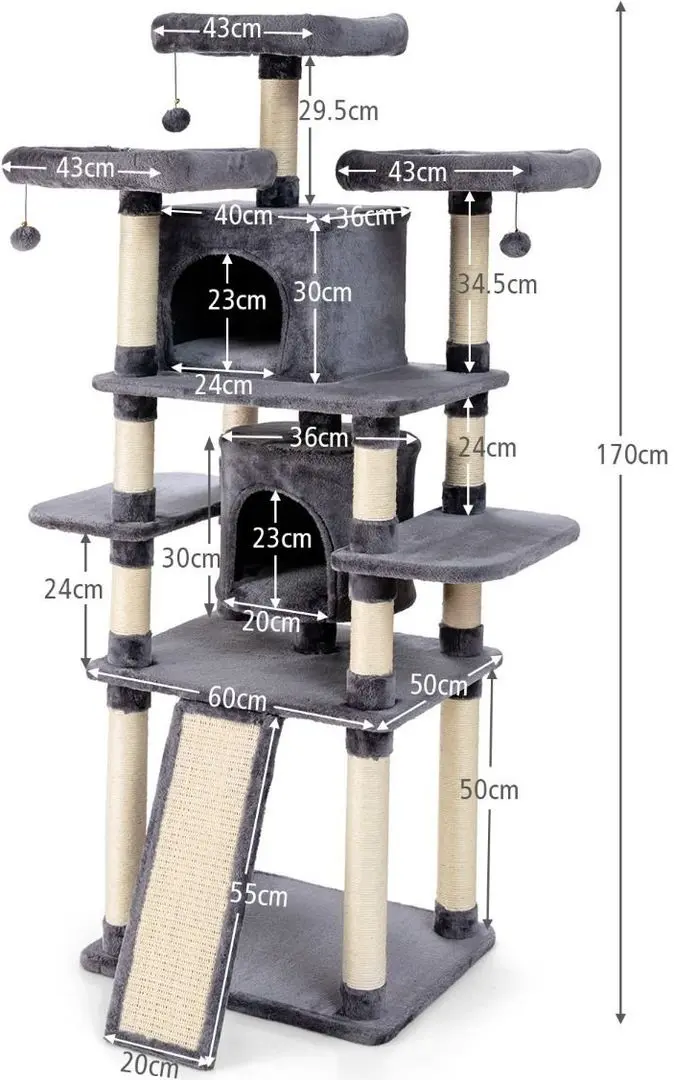 Ansamblu de joaca pentru pisici Costway PS7435HS (Dark Gray/Beige)