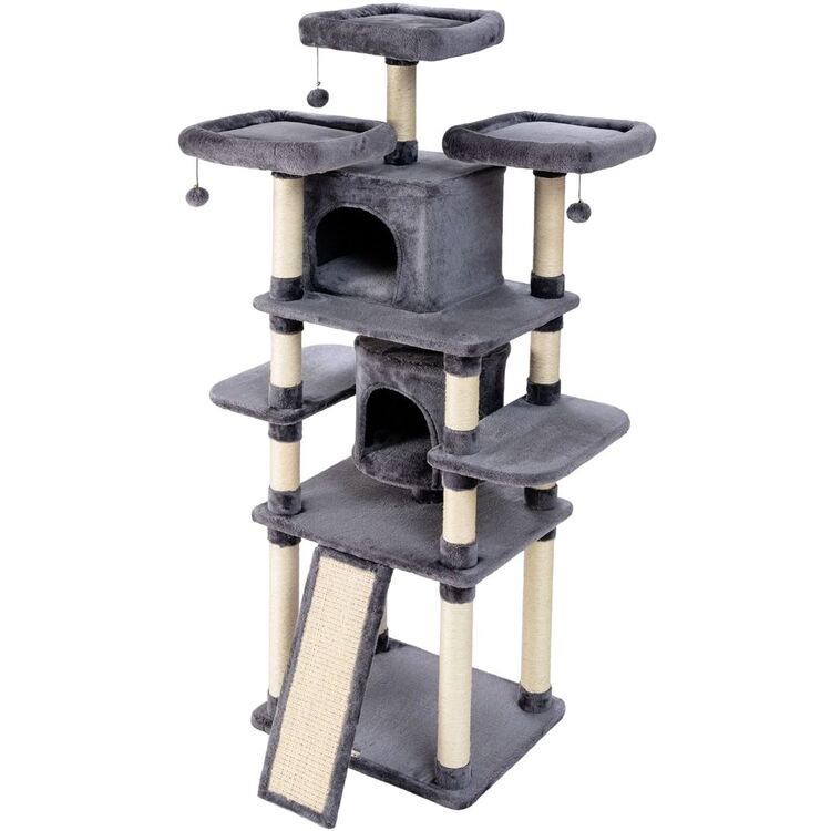 Ansamblu de joaca pentru pisici Costway PS7435HS (Dark Gray/Beige)