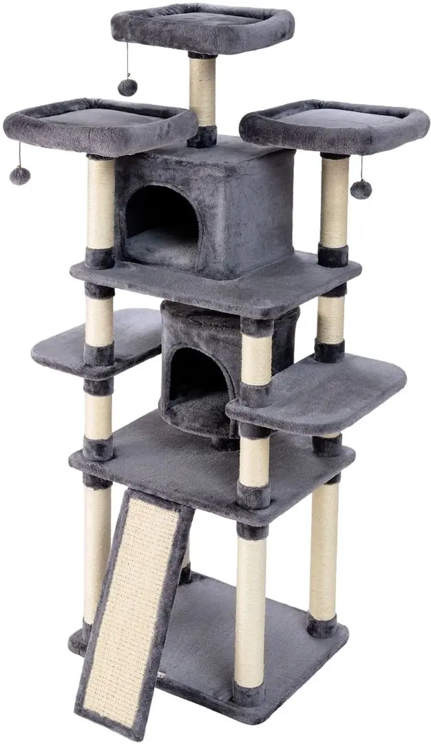 Ansamblu de joaca pentru pisici Costway PS7435HS (Dark Gray/Beige)