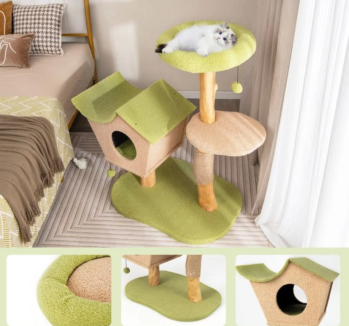 Ansamblu de joaca pentru pisici Costway PV10099GN (Green)