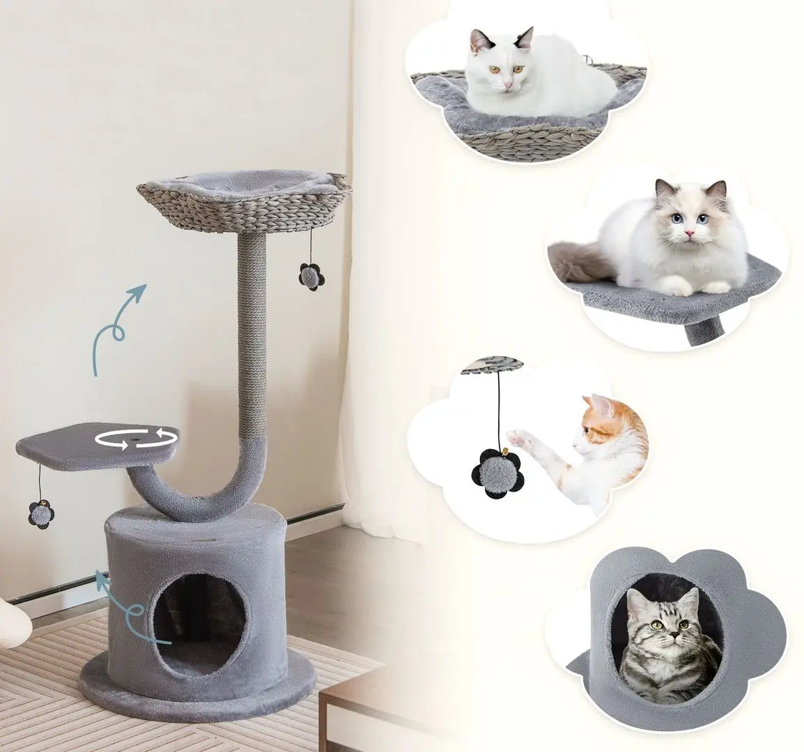 Ansamblu de joaca pentru pisici Costway PV10104GR (Grey)