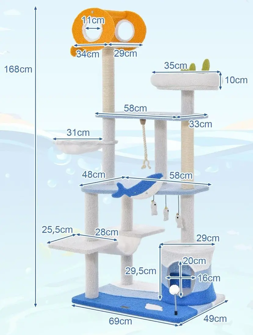 Ansamblu de joaca pentru pisici Costway PV10122BL (Blue)