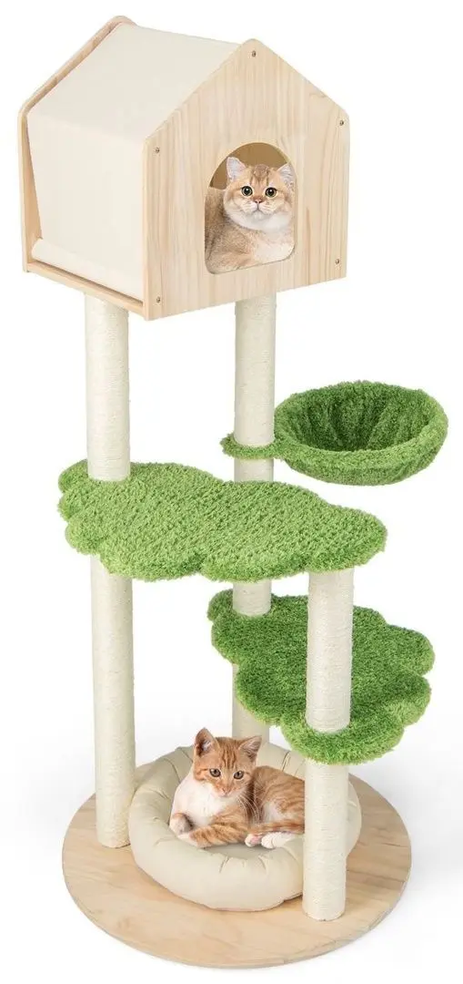 Ansamblu de joaca pentru pisici Costway PV10128GN (White/Green)