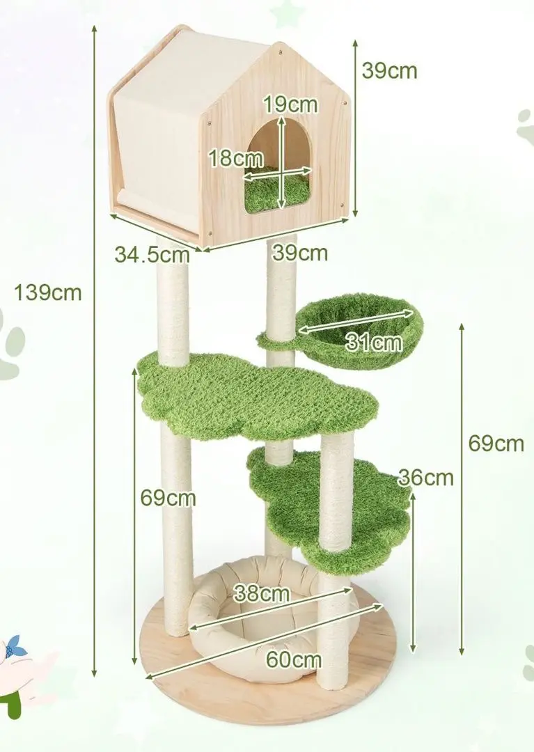 Ansamblu de joaca pentru pisici Costway PV10128GN (White/Green)