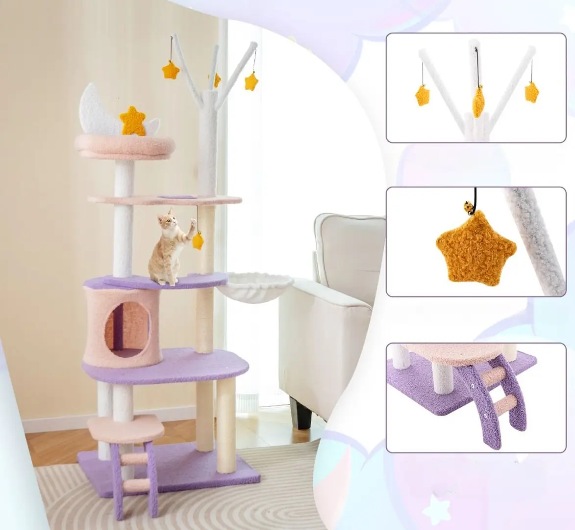 Игровой комплекс для кошек Costway PV10138PU (Purple/Pink)