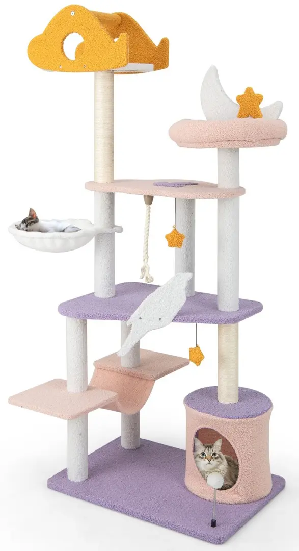 Ansamblu de joaca pentru pisici Costway PV10139PU (Purple/Pink)