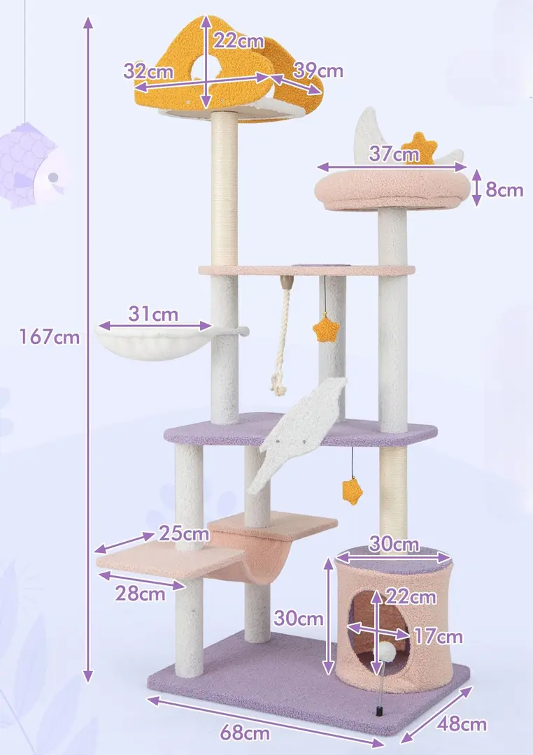 Ansamblu de joaca pentru pisici Costway PV10139PU (Purple/Pink)