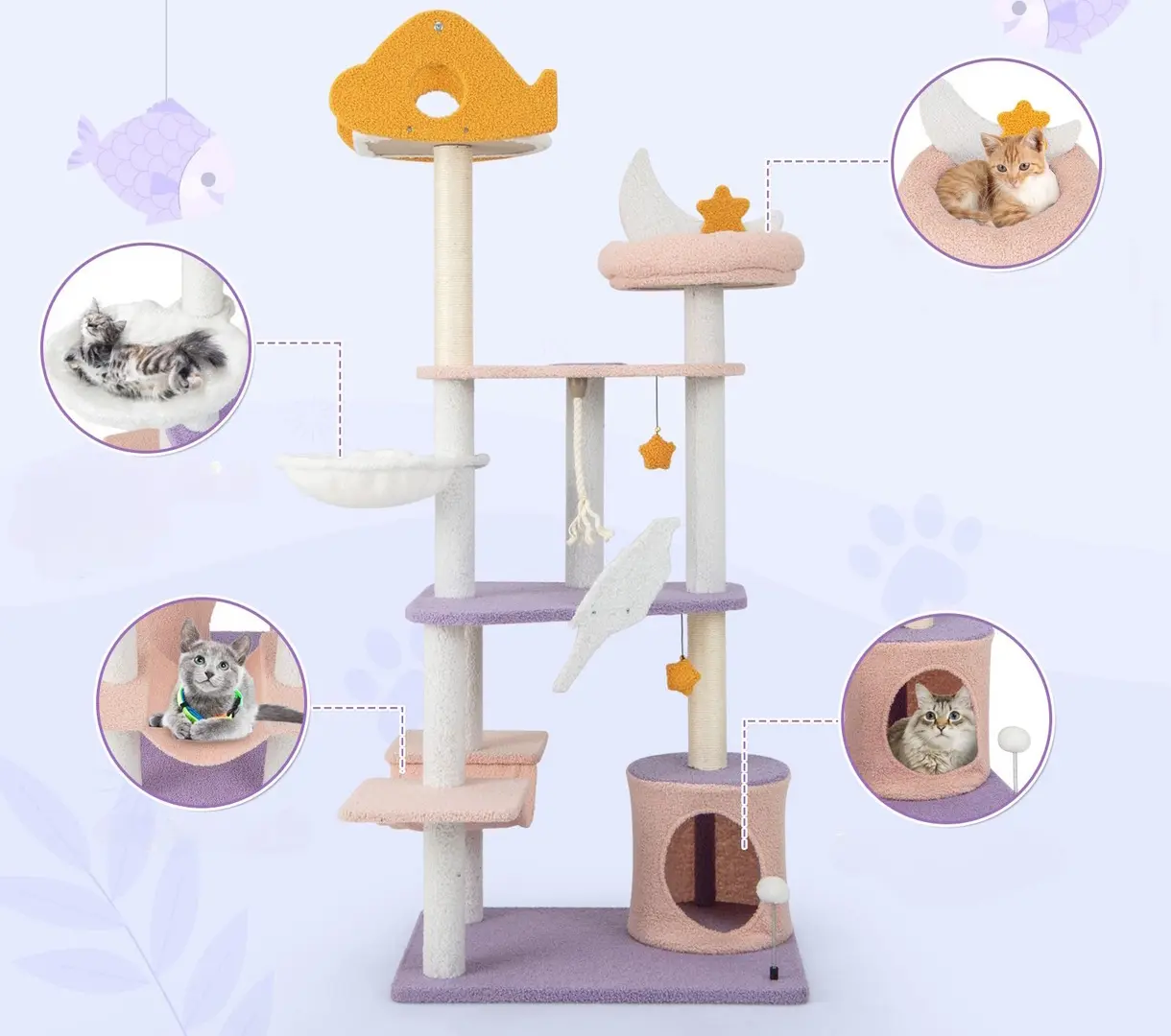 Ansamblu de joaca pentru pisici Costway PV10139PU (Purple/Pink)