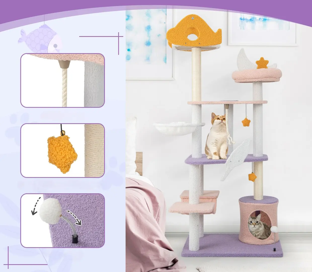 Ansamblu de joaca pentru pisici Costway PV10139PU (Purple/Pink)