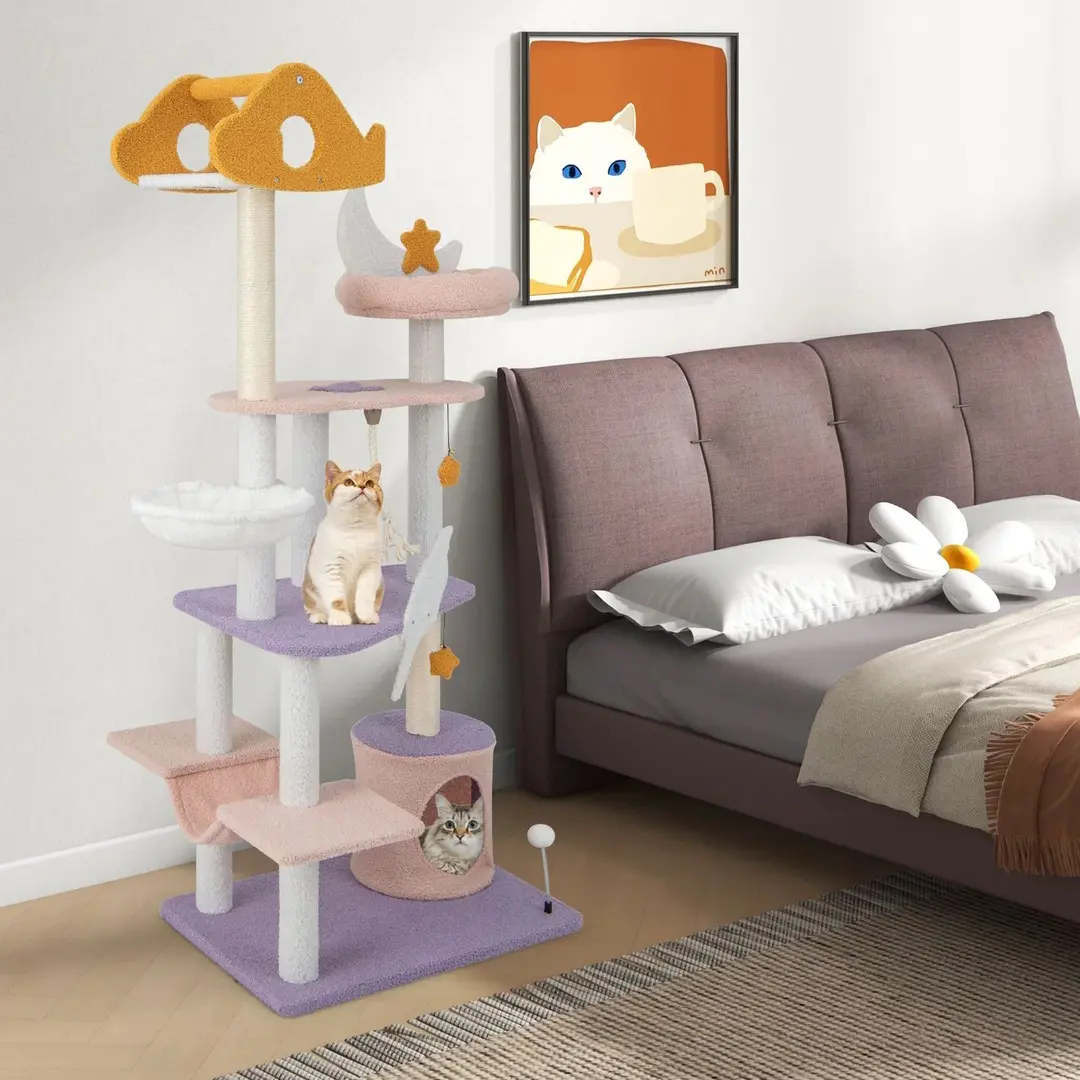 Ansamblu de joaca pentru pisici Costway PV10139PU (Purple/Pink)