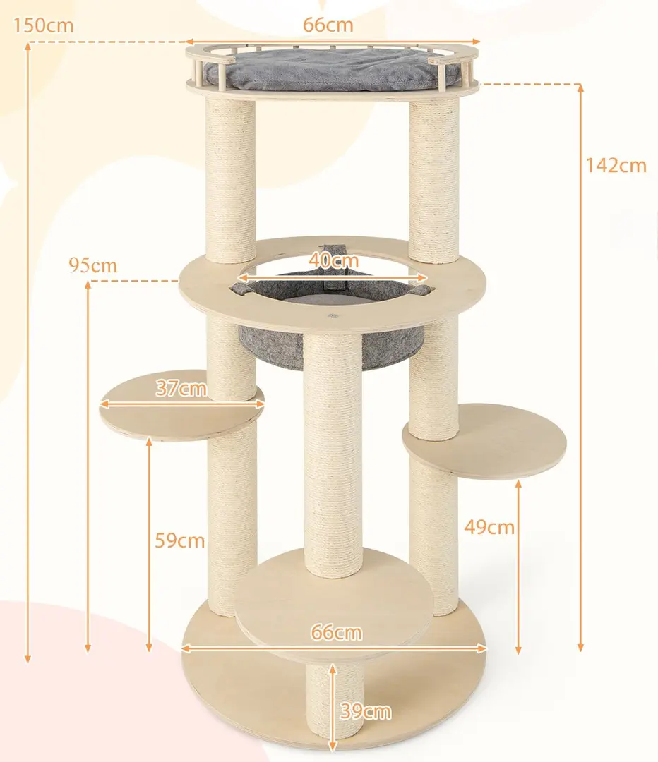 Игровой комплекс для кошек Costway PV10171GR (Grey/Natural)