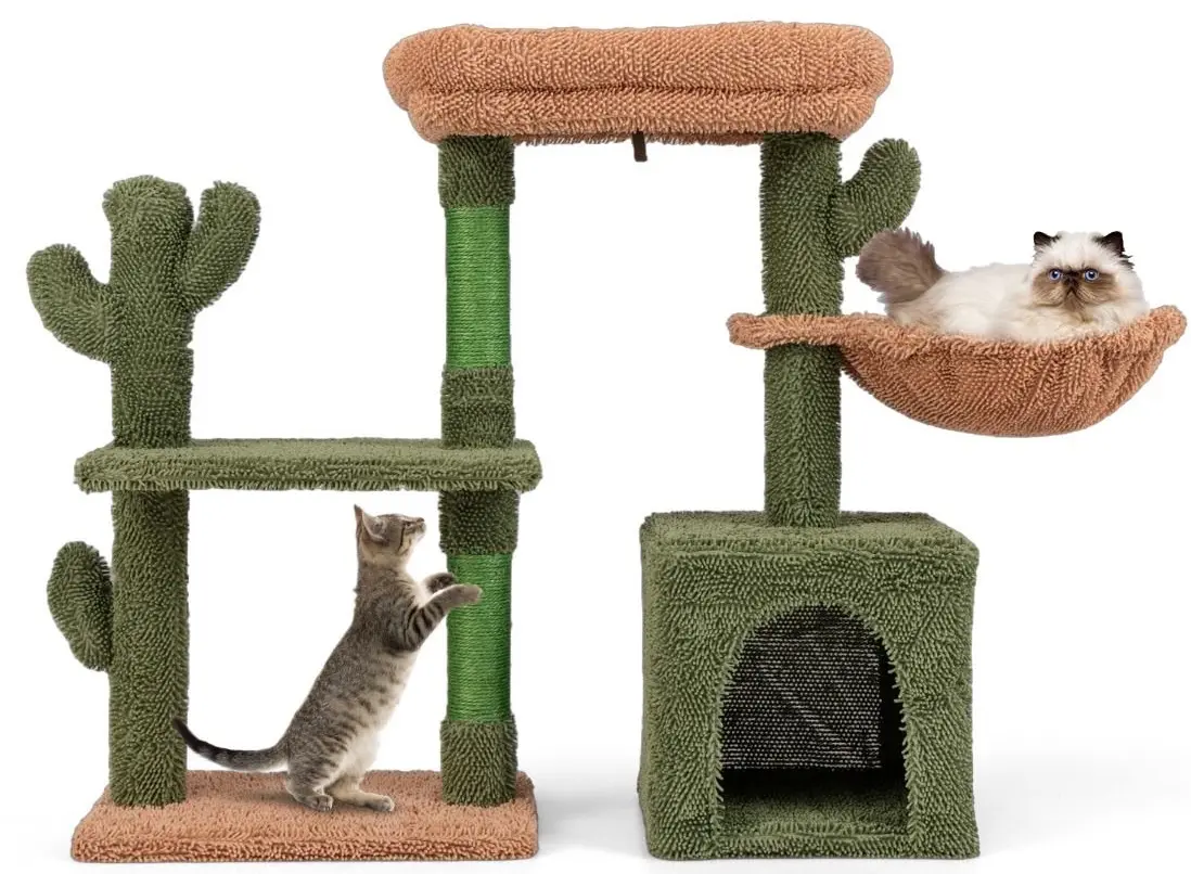 Ansamblu de joaca pentru pisici Costway PV10196GN (Green/Brown)
