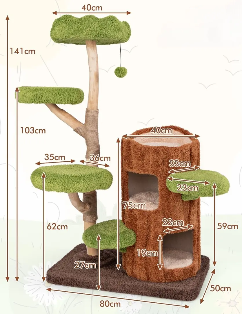 Игровой комплекс для кошек Costway PV10212BN (Brown/Green) - 3