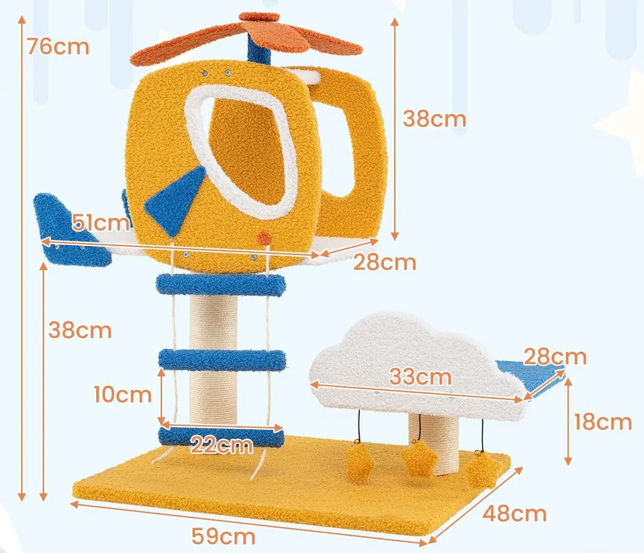 Ansamblu de joaca pentru pisici Costway PV10218YW (Yellow/Blue/White)