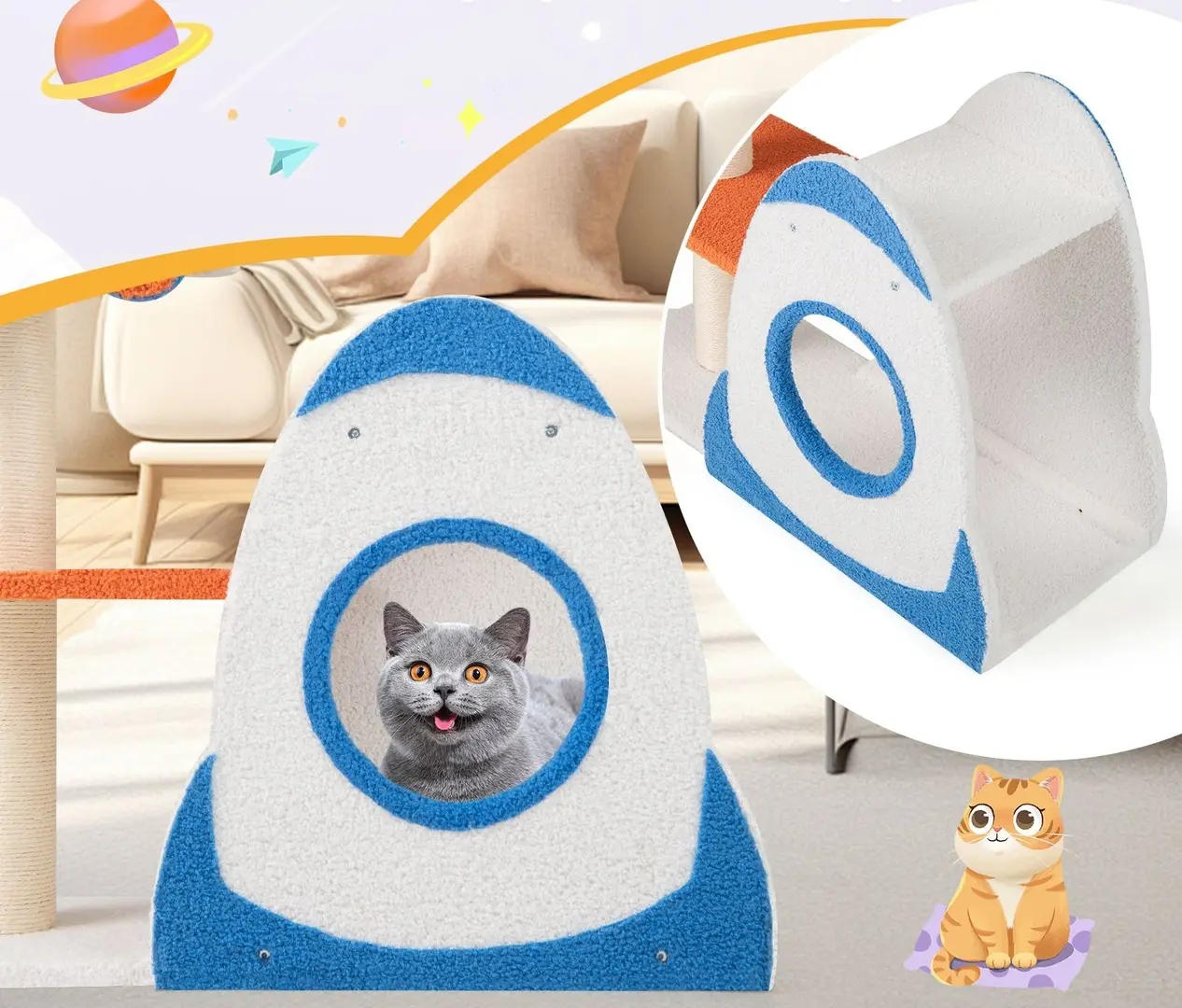 Ansamblu de joaca pentru pisici Costway PV10223BL (Blue/White/Yellow)