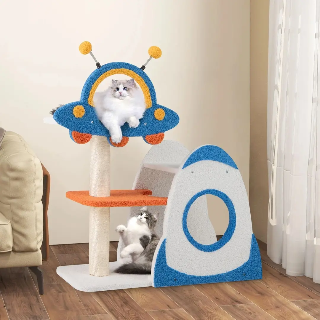 Ansamblu de joaca pentru pisici Costway PV10223BL (Blue/White/Yellow)