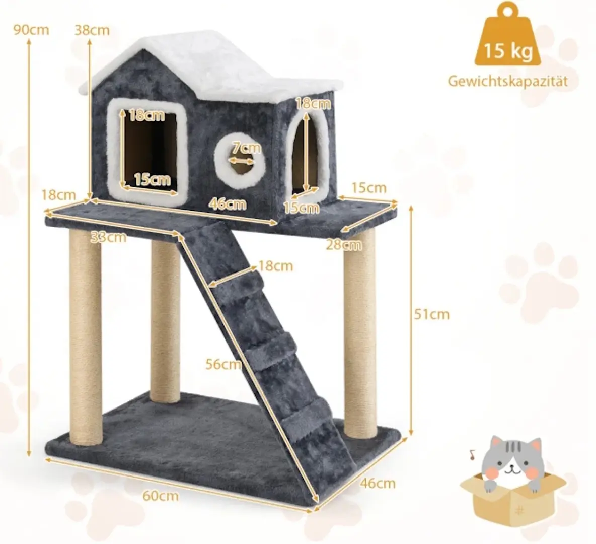 Complex de joaca pentru pisici Costway PV10227GR (Grey)