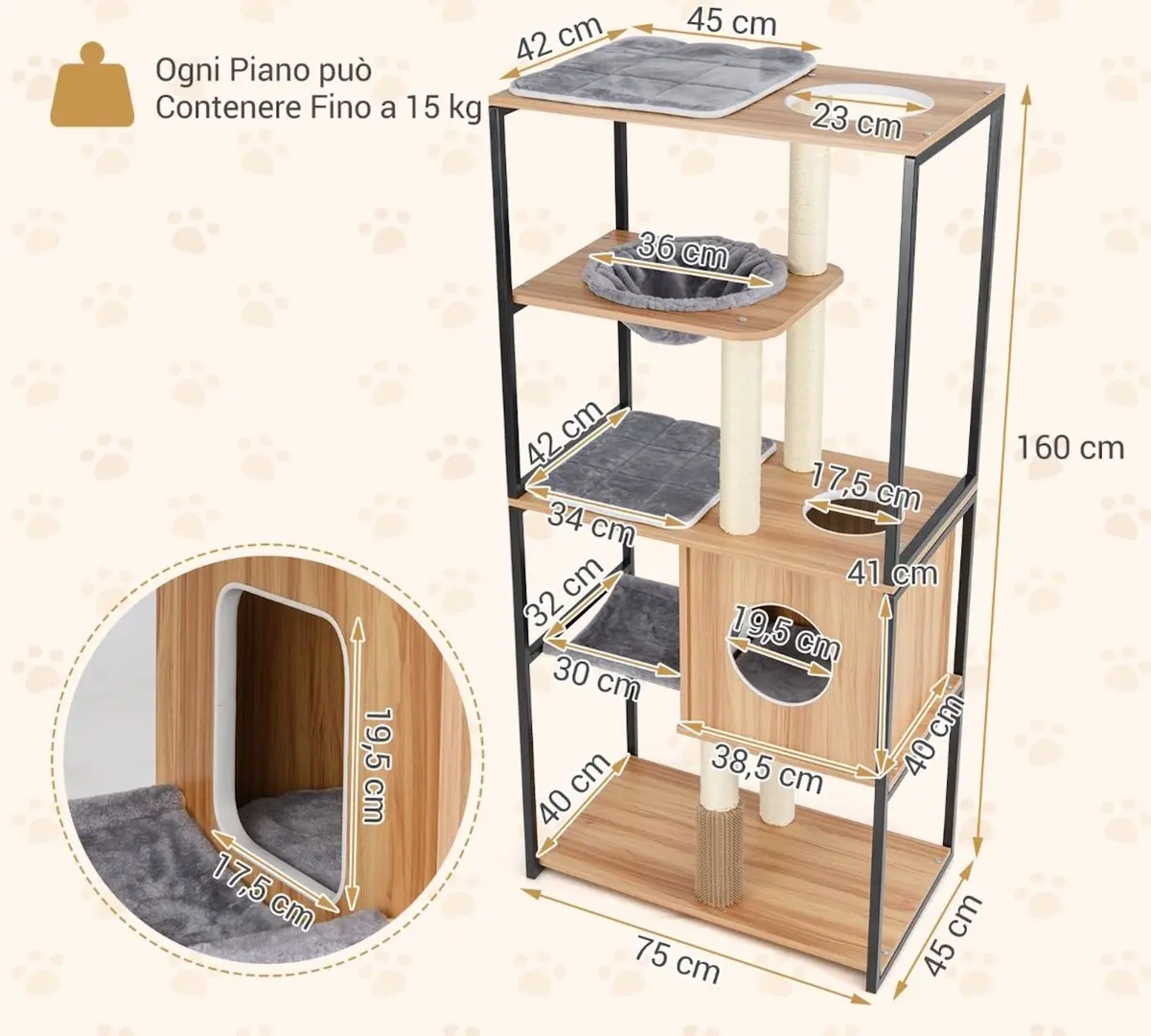 Complex de joaca pentru pisici Costway PV10241NA (Natural)
